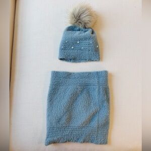 Mayoral Blue Knit Hat and Scarf Set with Pom-Pom